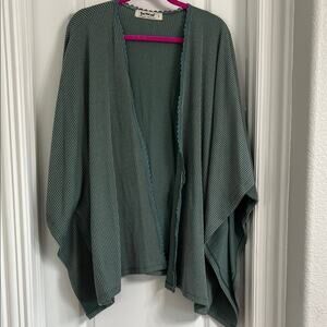 Never Worn - Three Bird Nest Green Striped Open Front Cardigan Size L